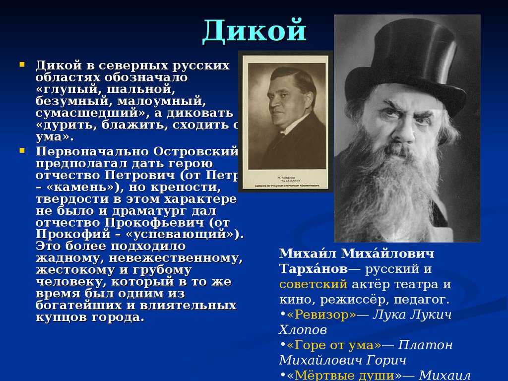 Отношение дикого к деньгам. тёмное царство в драме островского «гроза»: дикой и кабаниха. сочинение про дикого