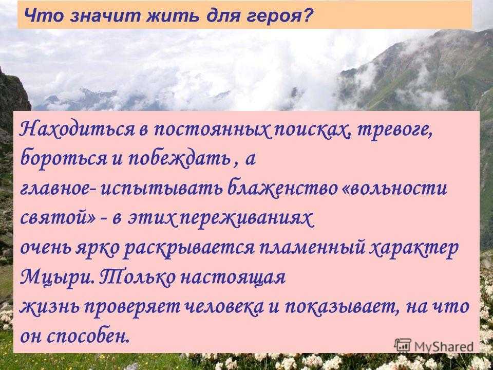 Сочинения по литературе что значило для мцыри жить