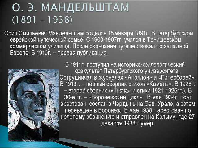Краткая биография осипа мандельштама: жизнь и творчество поэта