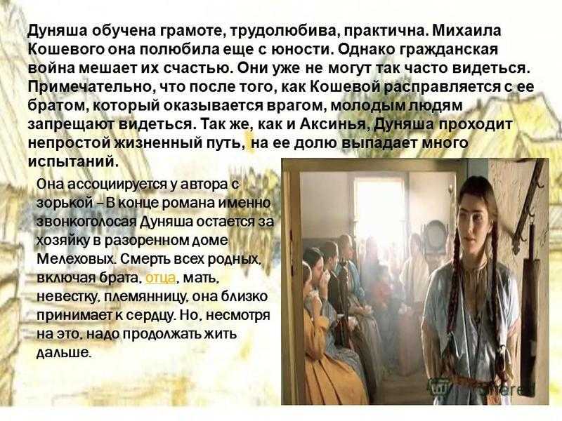 Дуняша тихий дон характеристика с цитатами